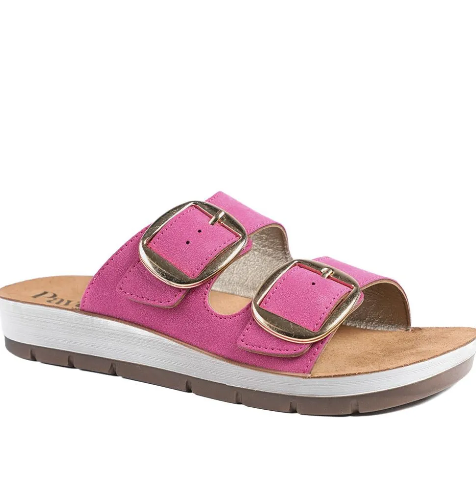 Cushioned Buckled Slip On Sandals - Fuschia