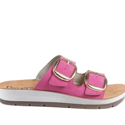 Cushioned Buckled Slip On Sandals - Fuschia