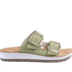 Cushioned Buckled Slip On Sandals - Green