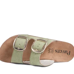 Cushioned Buckled Slip On Sandals - Green