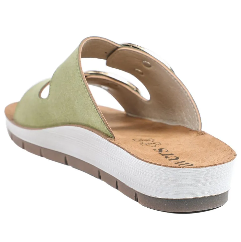 Cushioned Buckled Slip On Sandals - Green