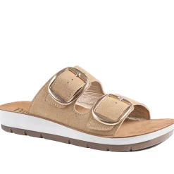 Cushioned Buckled Slip On Sandals - Natural
