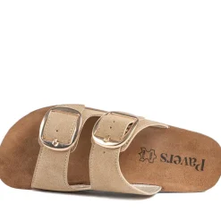 Cushioned Buckled Slip On Sandals - Natural