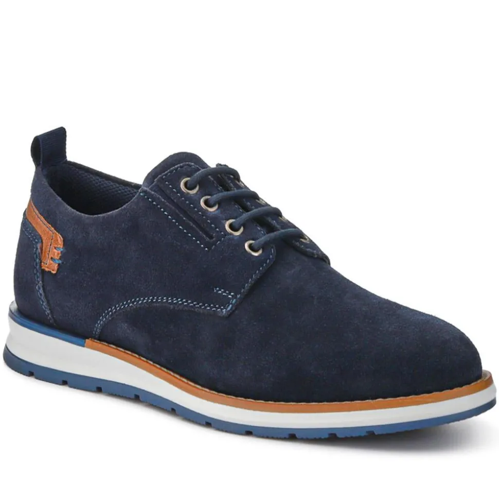 Cushioned Leather Lace-Up Shoes - Navy