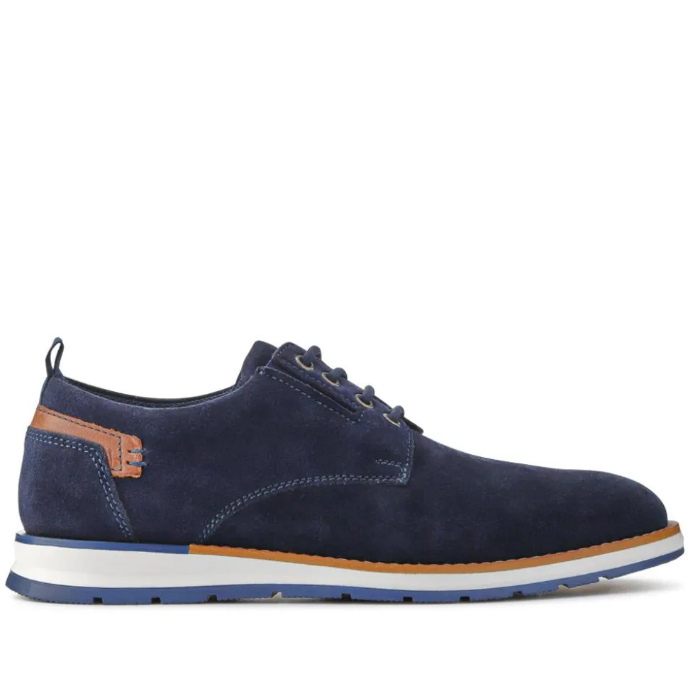 Cushioned Leather Lace-Up Shoes - Navy