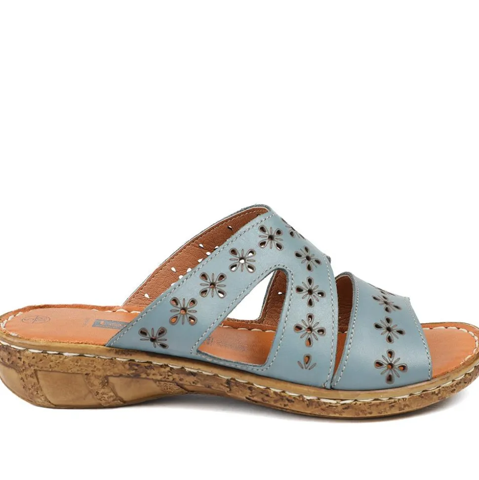 Cushioned Leather Mule Sandals - Denim