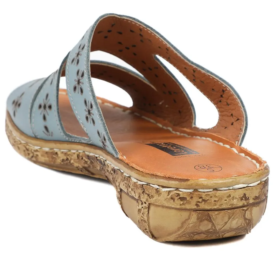 Cushioned Leather Mule Sandals - Denim