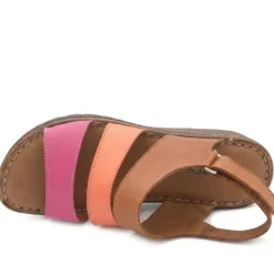 Cushioned Leather Wedge Heel Sandals - Tan Multi