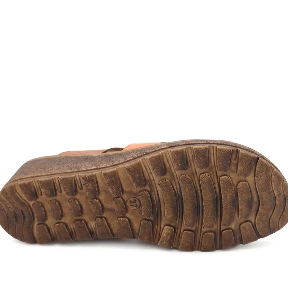 Cushioned Leather Wedge Heel Sandals - Tan Multi