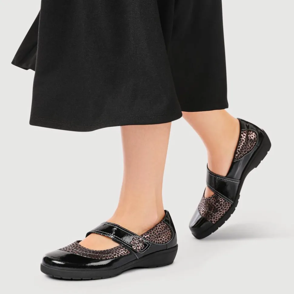 Cushioned Touch-Fastening Mary Janes - Black Multi