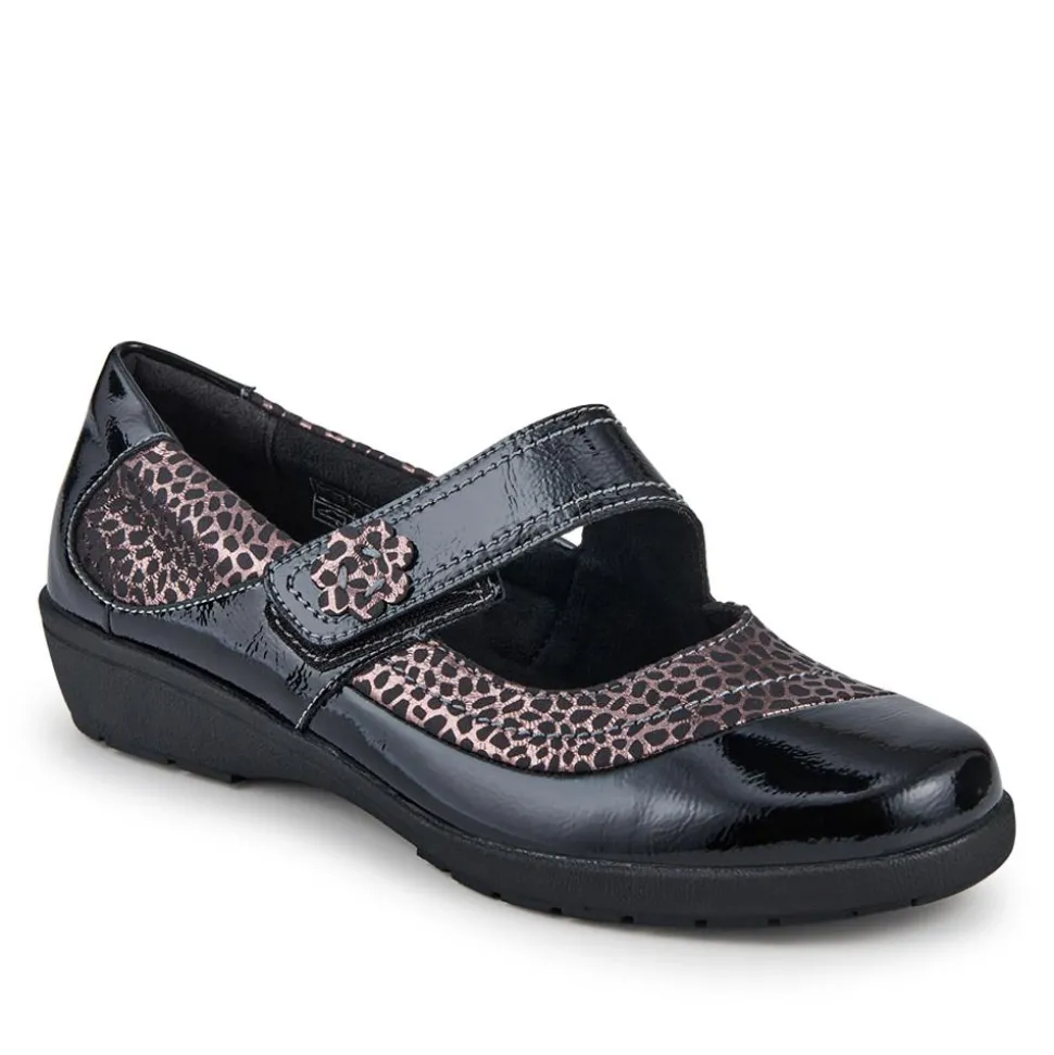 Cushioned Touch-Fastening Mary Janes - Black Multi