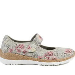 Cushioned Touch Fasten Mary Janes - Grey Floral