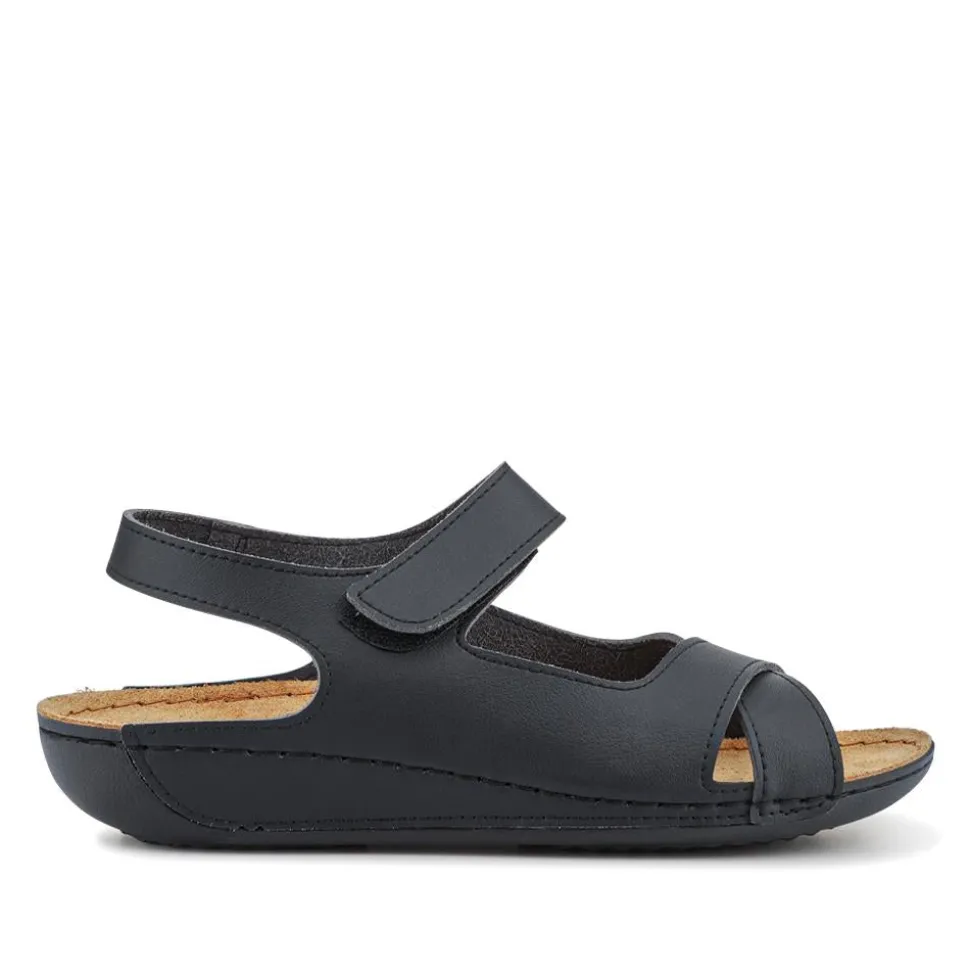 Cushioned Touch-Fasten Sandals - Black