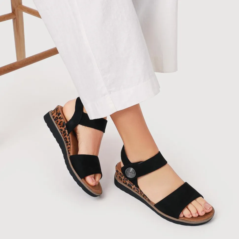 Cushioned Touch-Fasten Sandals - Black Leopard