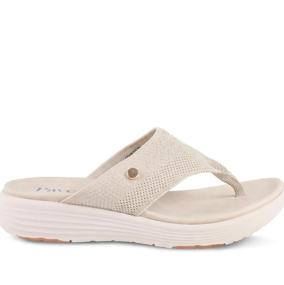 Cushioned Wedge Heel Toe Post Sandals - Beige