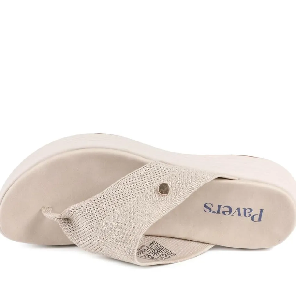 Cushioned Wedge Heel Toe Post Sandals - Beige