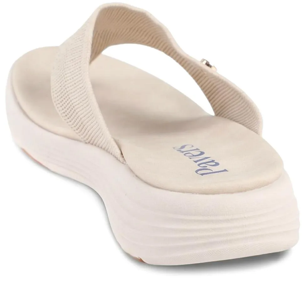 Cushioned Wedge Heel Toe Post Sandals - Beige