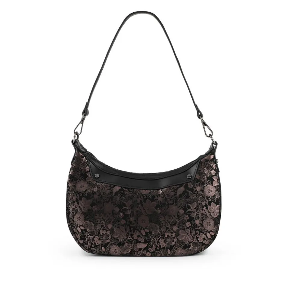Daily Handbag With Detachable Straps - Black Floral