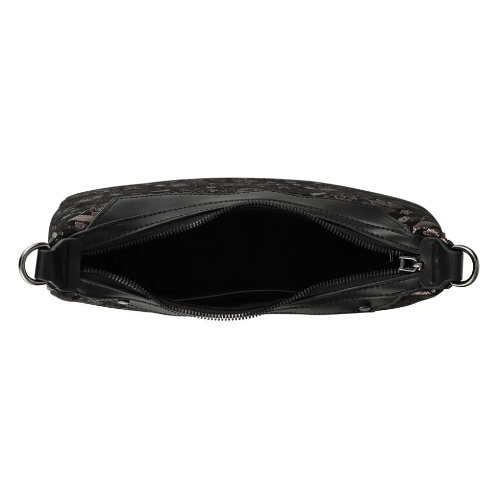 Daily Handbag With Detachable Straps - Black Floral
