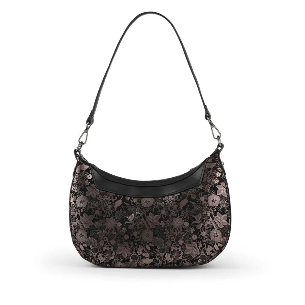 Daily Handbag With Detachable Straps - Black Floral
