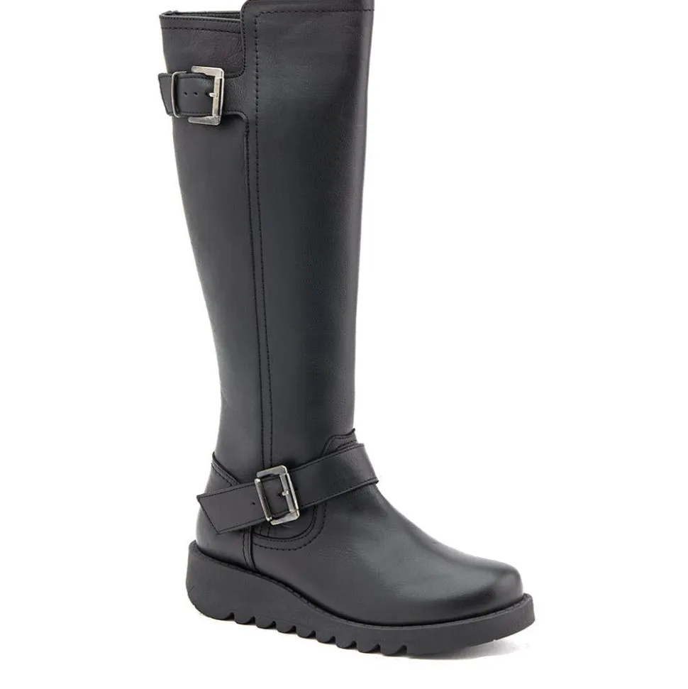 Darlene Leather Long Boots - Black