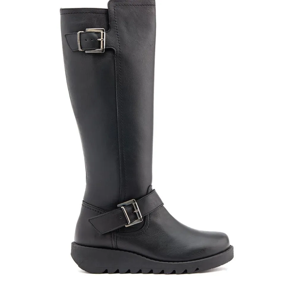 Darlene Leather Long Boots - Black