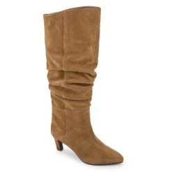 Darlina Leather Slouch Long Boots - Tan Suede