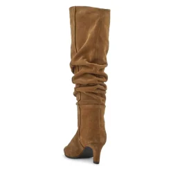 Darlina Leather Slouch Long Boots - Tan Suede