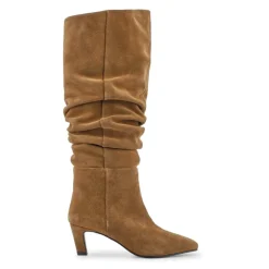 Darlina Leather Slouch Long Boots - Tan Suede