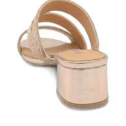 Diamante Block Heel Strappy Sandals - Rose Gold