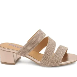 Diamante Block Heel Strappy Sandals - Rose Gold