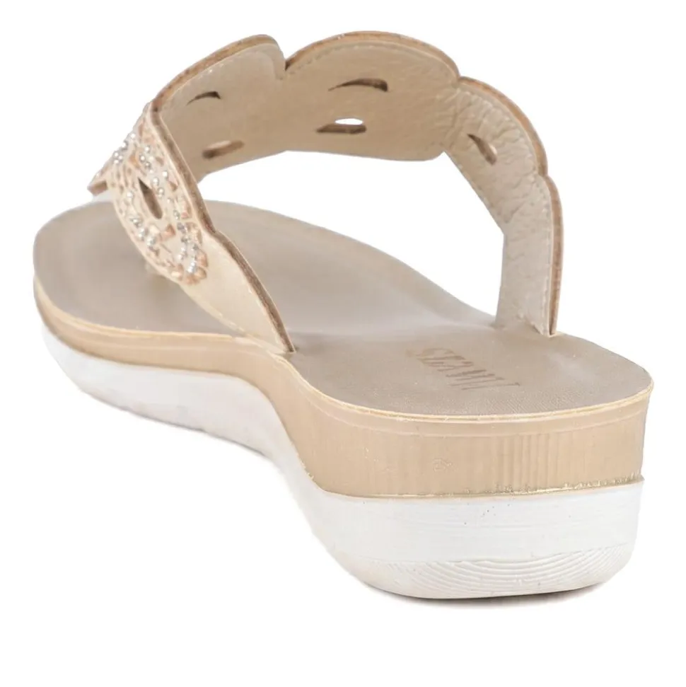Diamante Cushioned Toe Post Sandals - Gold