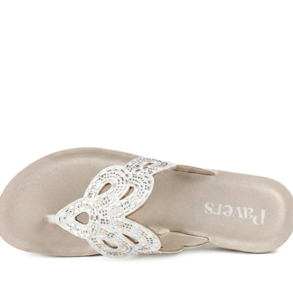 Diamante Cushioned Toe Post Sandals - White
