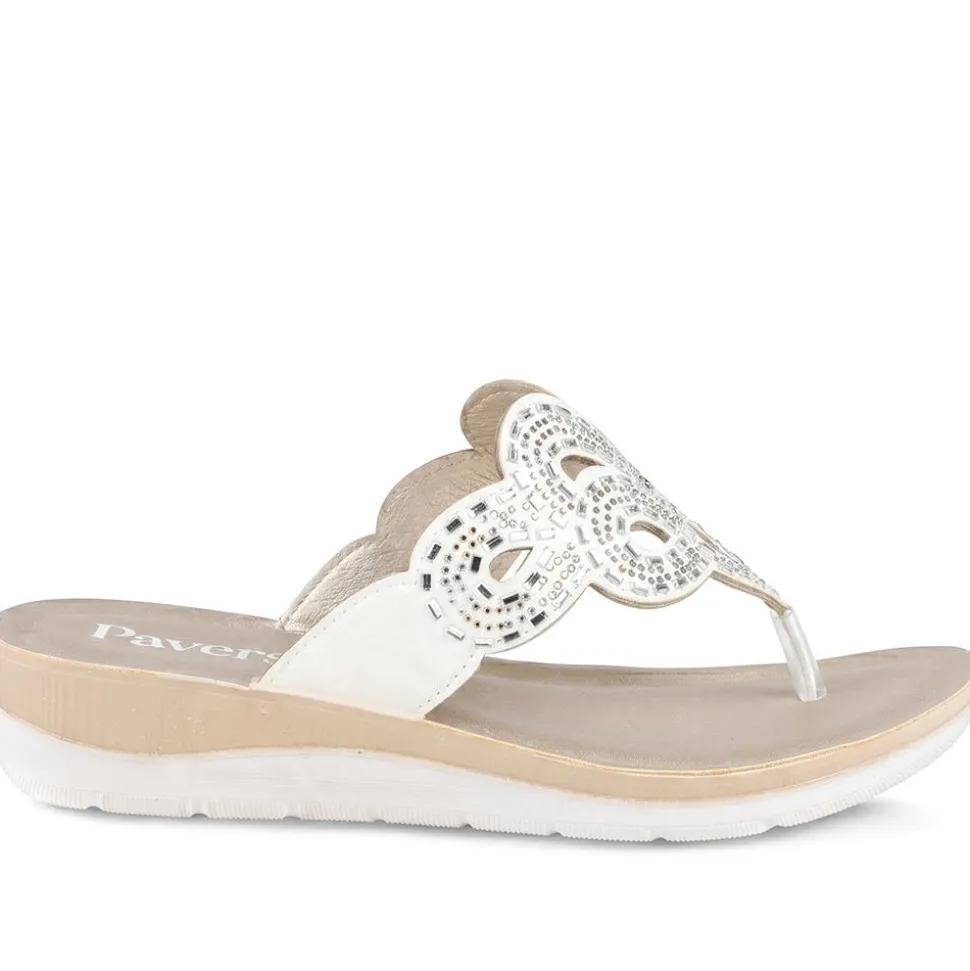 Diamante Cushioned Toe Post Sandals - White