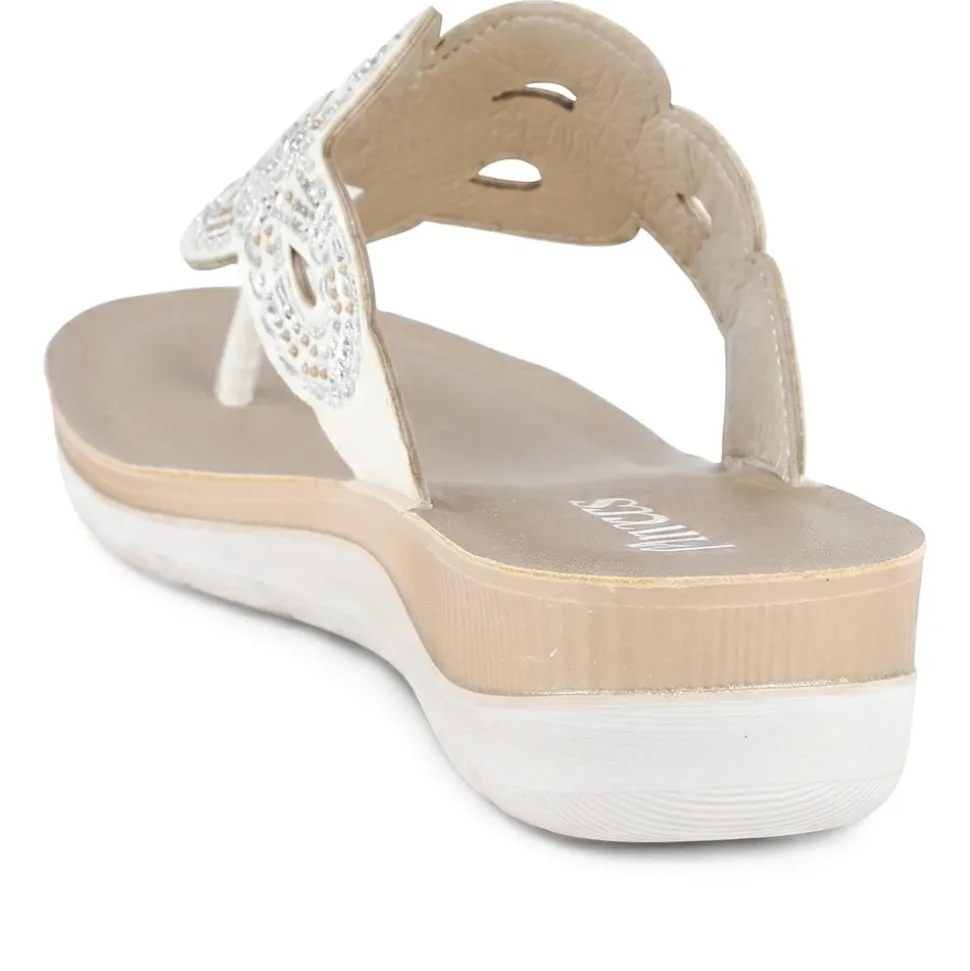 Diamante Cushioned Toe Post Sandals - White