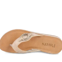 Diamante Trim Toe Post Mule Sand - Bronze