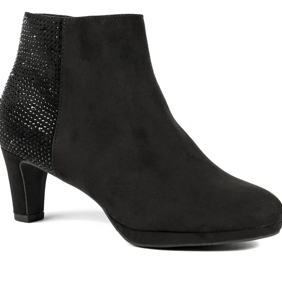 Diamente Kitten Heel Ankle Boots - Black