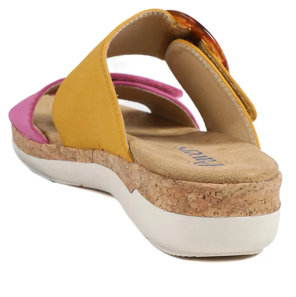 Dual Adjustable Fasten Mule Sandals - Mustard-Pink