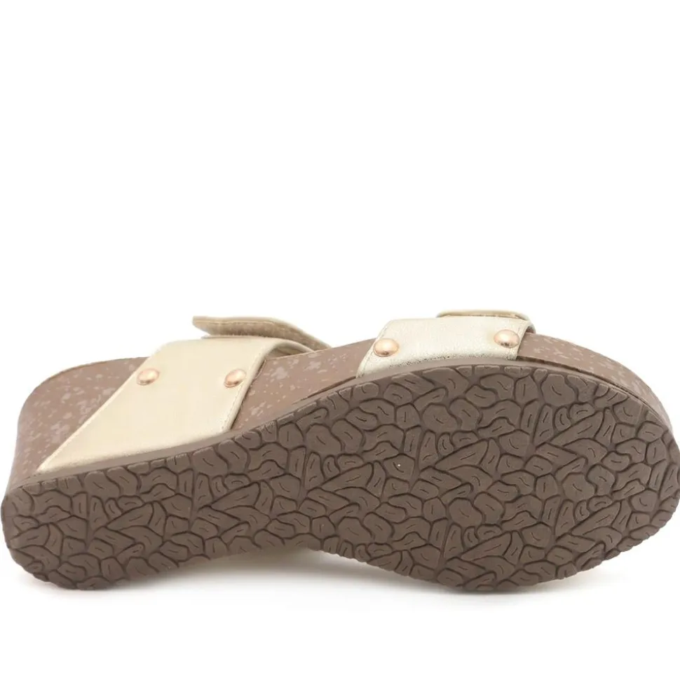 Dual Adjustable Fasten Wedge Sandals - Soft Gold
