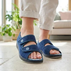 Dual Adjustable Fit Memory Foam Slippers - Navy