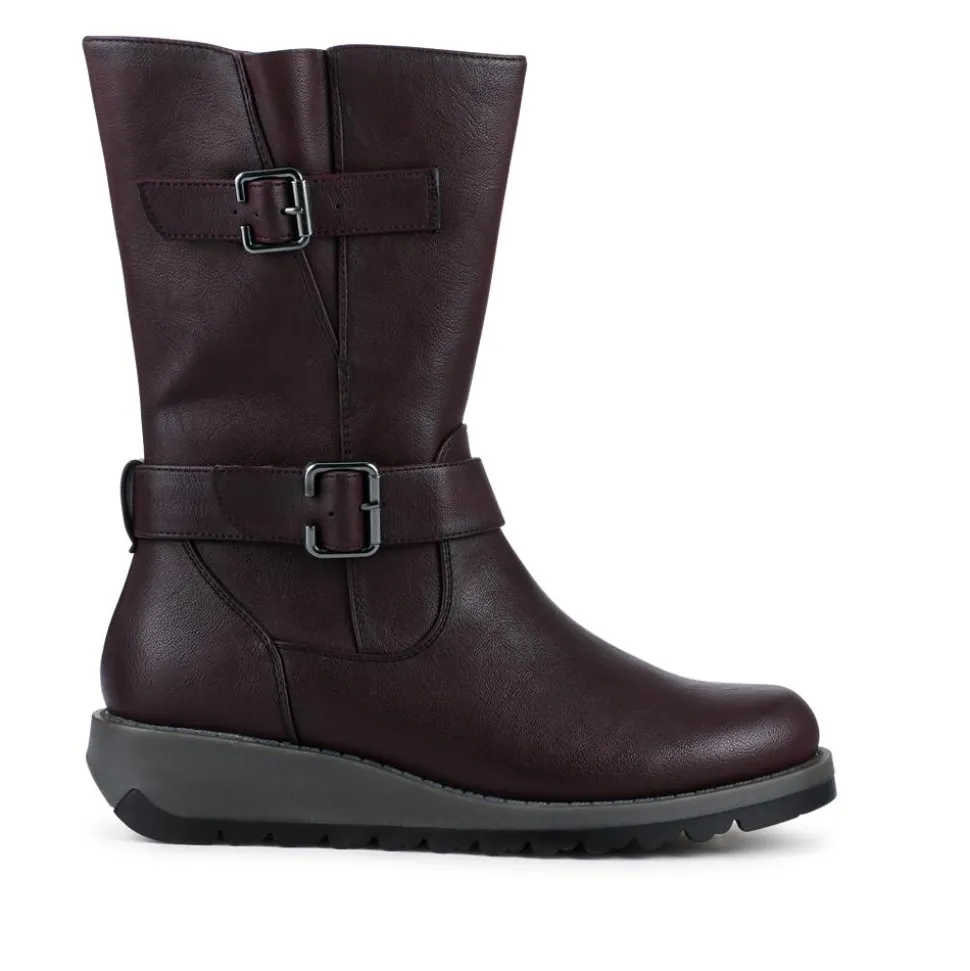 Dual Buckle Calf Length Boots - Purple