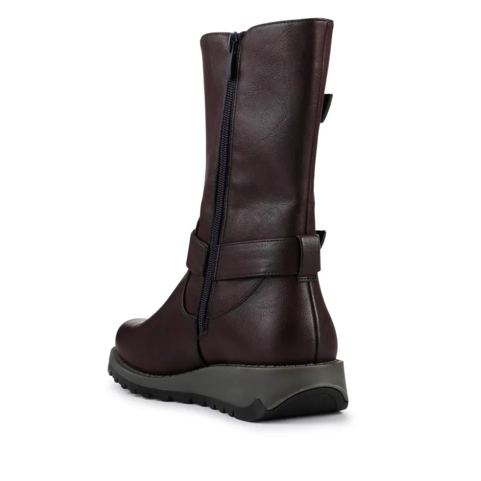 Dual Buckle Calf Length Boots - Purple