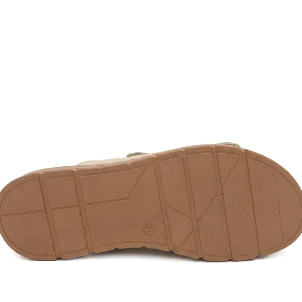 Dual Buckled Leather Chunky Mule Sandals - Beige
