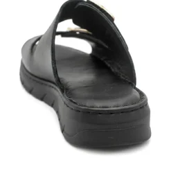Dual Buckled Leather Chunky Mule Sandals - Black