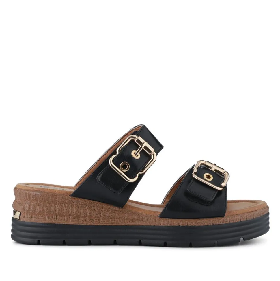Dual-Buckled Mule Sandals - Black