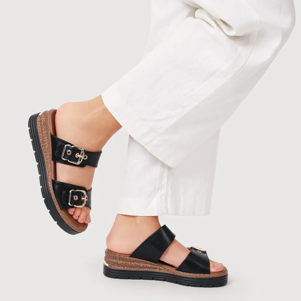 Dual-Buckled Mule Sandals - Black