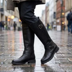 Dual-Buckle Long Boots - Black