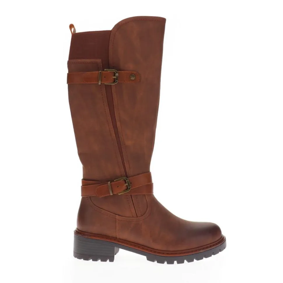 Dual-Buckle Long Boots - Brown
