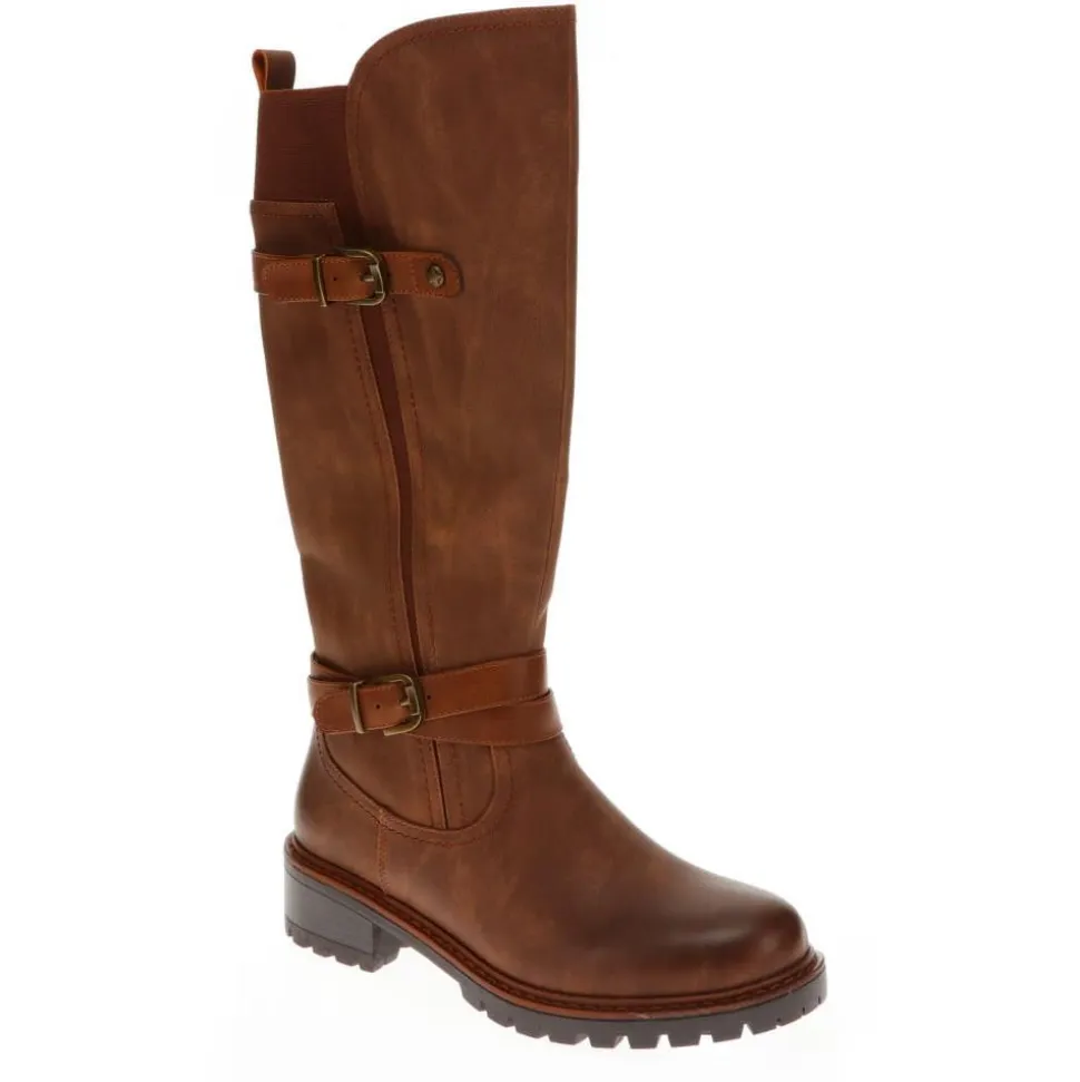 Dual-Buckle Long Boots - Brown