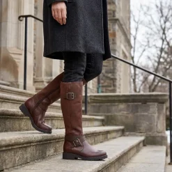Dual-Buckle Long Boots - Brown